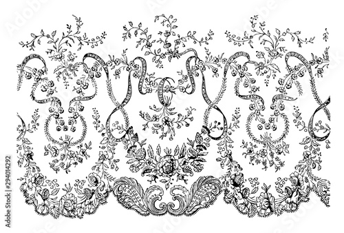 Lace Veil, This is a portion of the border, vintage engraving.