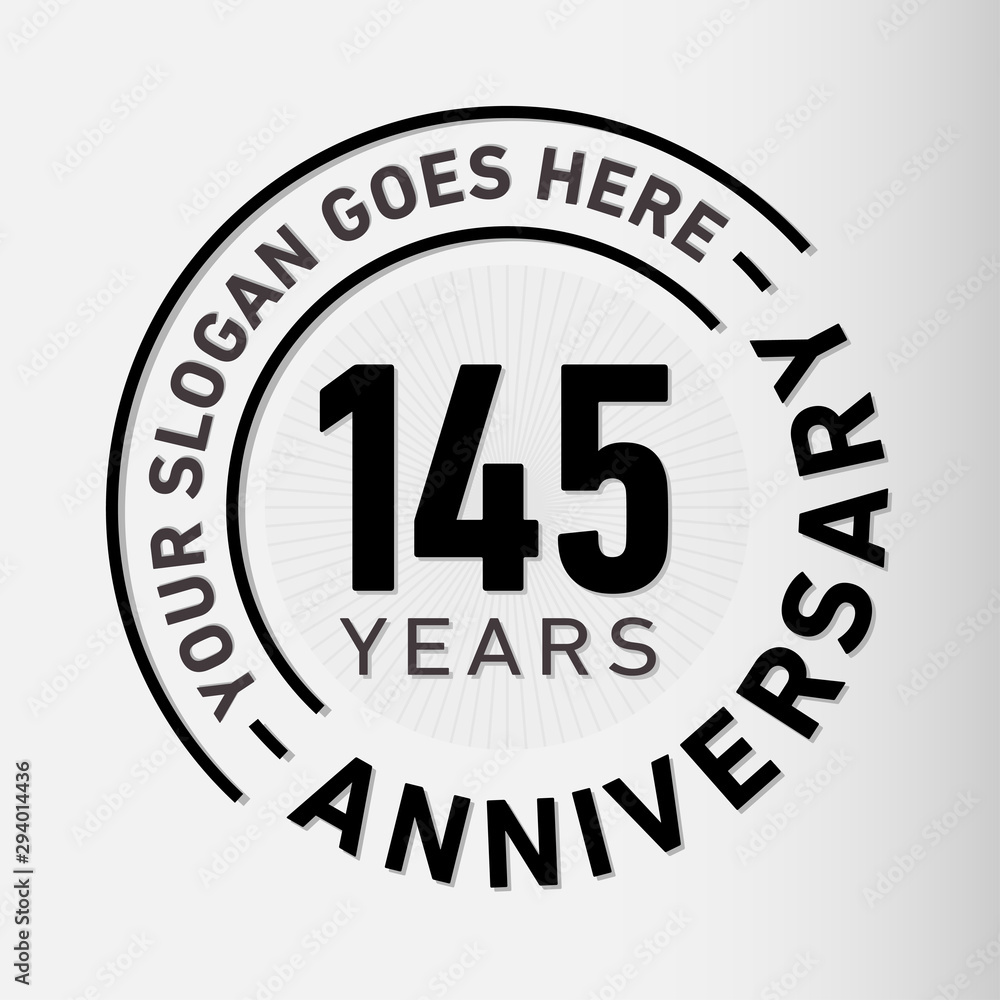 145 years anniversary logo template. One hundred and forty-five years celebrating logotype. Vector and illustration.