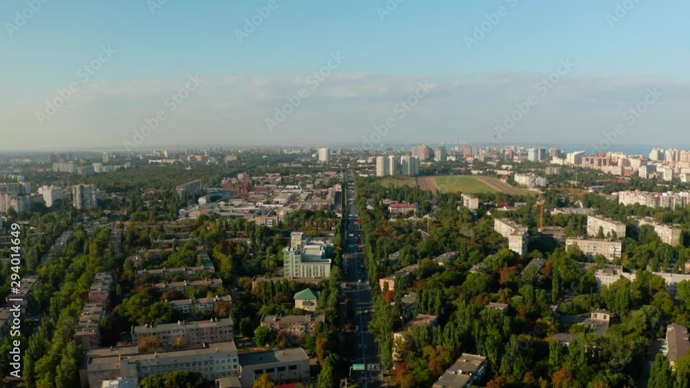 Flying over streets and moving traffic, Odessa, summer time, August 2019, Ukraine. Flying over streets and moving traffic, Odessa, summer time, August 2019, Ukraine.