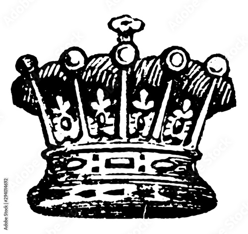 Earl Coronet from a tiara in that a coronet completely encircles the head, vintage engraving.