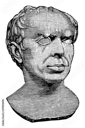 Bust of Marius, was a Roman general, vintage engraving.