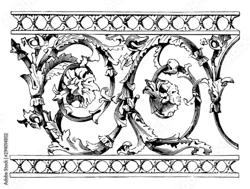 Balustrade, moulded,  vintage engraving.
