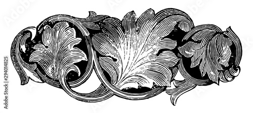 Brooch, leaves pattern, vintage engraving.