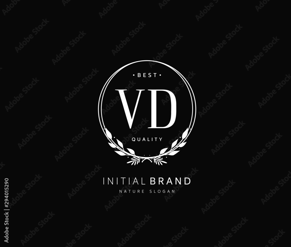 V D VD Beauty vector initial logo, handwriting logo of initial signature, wedding, fashion, jewerly, boutique, floral and botanical with creative template for any company or business.