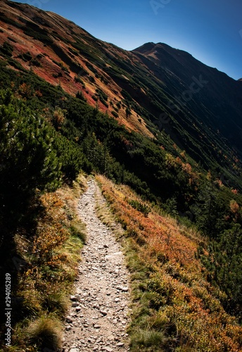 Mountain walkway to autumn landscape