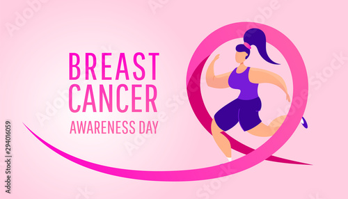Breast cancer awareness pink vector illustration. For poster, flyer or banner. Marathon charity concept.
