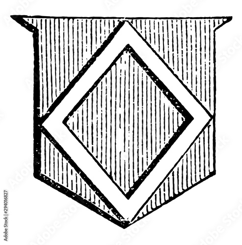 Mascle Ordinary is in the shape of a lozenge but perforated through, vintage engraving.