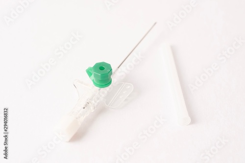 Intravenous cannula or Branula isolated against white photo