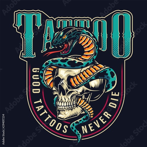 Vintage tattoo studio colorful label