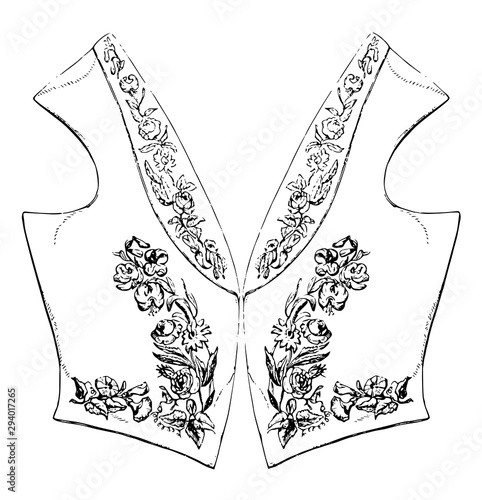 sleeveless upper body garment, vintage engraving.