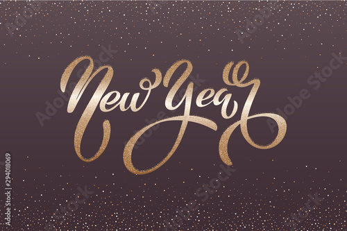 Happy new year banner. Vector illustration of a happy new year in gold and black colors. Beautiful inscription. Background for the holiday.