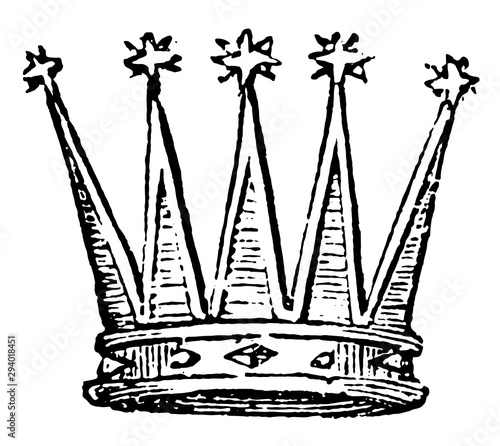 Celestial Crown from any other crown by the stars on the points, vintage engraving.