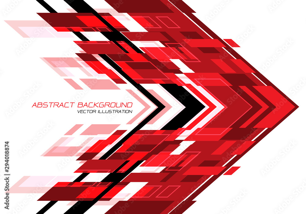 Abstract red black arrow geometric direction on white design modern futuristic technology background vector.