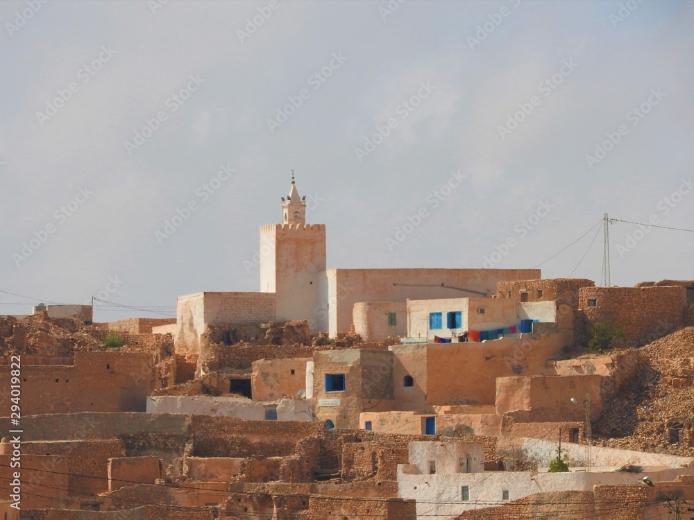 Panoramic view of berber village Tamezret in Tunisia. North Africa.