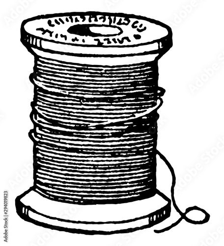 Bobbin of Thread, it’s a spindle or cylinder, vintage engraving.