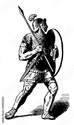 A Roman Soldier, vintage engraving.