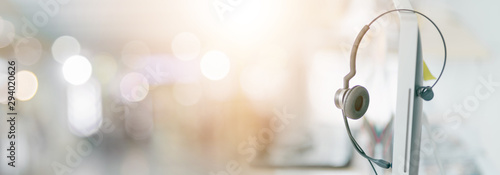 Professional Team Business Operator in Office. Service Business, Call Center Asian. The Center Appealed to Consumers to Help, and support Identify Action Recovery Disaster.  bokeh space  background.