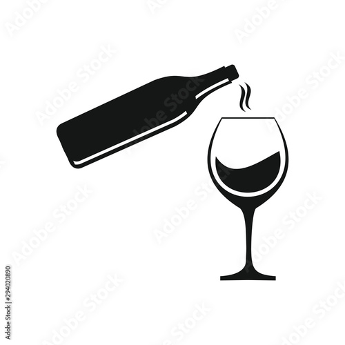 Wine glass and bottle vector icon illustration sign