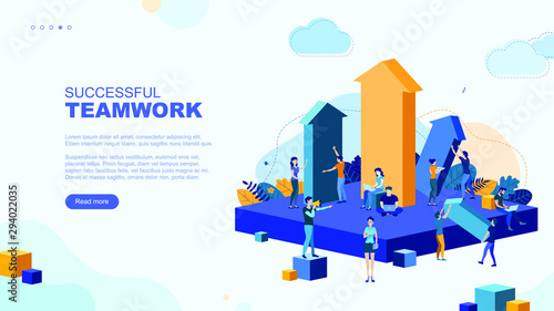 Trendy flat illustration. Successful teamwork page concept. Office workers planing business mechanism, analyze business strategy and exchange ideas.Template for your design works. Vector graphics.