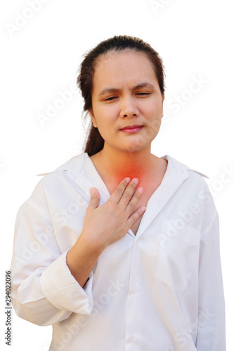 Woman has sore throat.