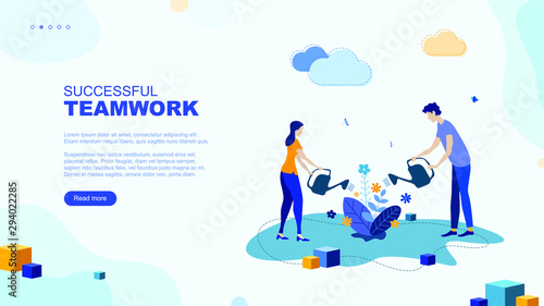 Trendy flat illustration. Successful teamwork page concept. Office workers planing business mechanism, analyze business strategy and exchange ideas.Template for your design works. Vector graphics.