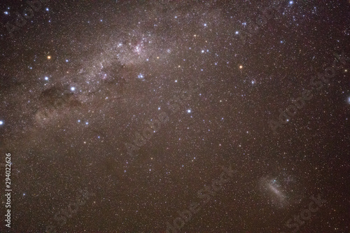 Southern sky stars. Milky Way, Great Magellanic Cloud, Eta Carinae and Southern Cross