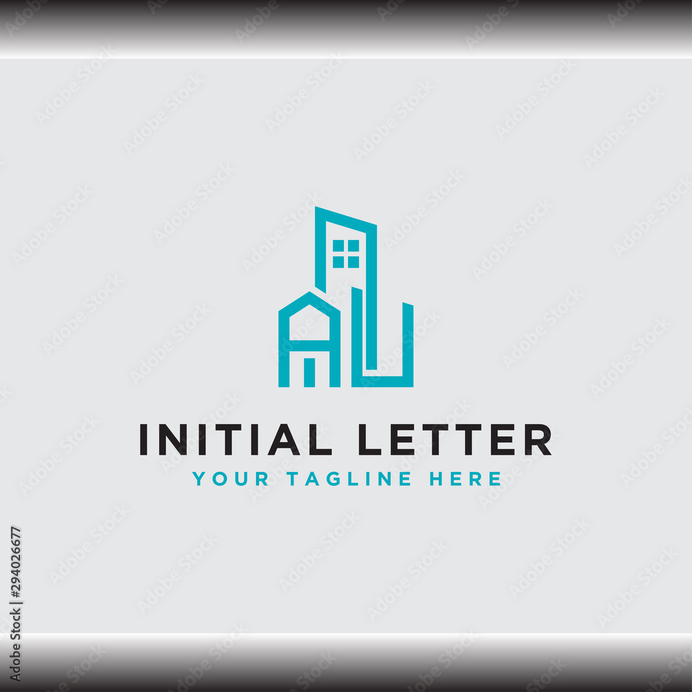Initial concept of the AU logo with a building template vector for construction.