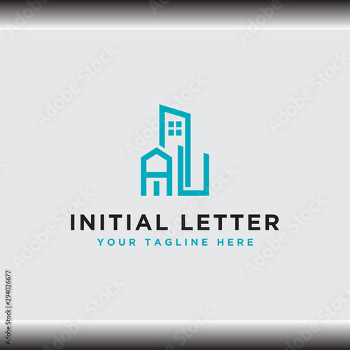 Initial concept of the AU logo with a building template vector for construction.