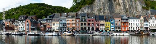 panorama view of the small town of Dinant on the Maas river with the historic river front