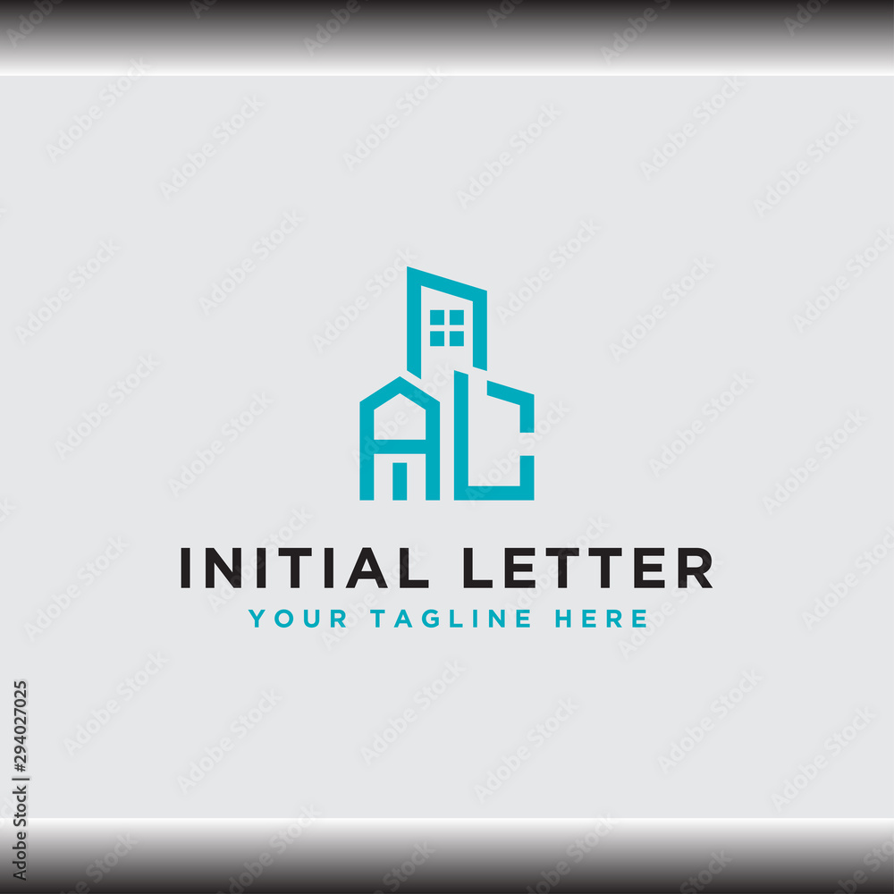 Initial concept of the AL logo with a building template vector for construction.