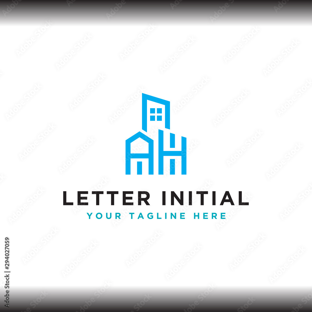 Initial concept of the AH logo with a building template vector for construction.