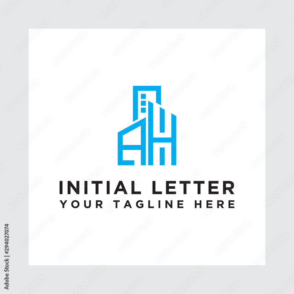 Initial concept of the AH logo with a building template vector for construction.