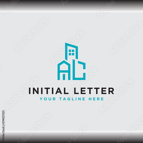 Initial concept of the AL logo with a building template vector for construction.