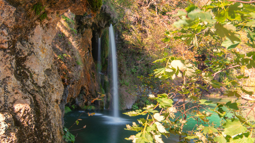 Secret waterfall in famous national park plitvice lakes, croatia, europe