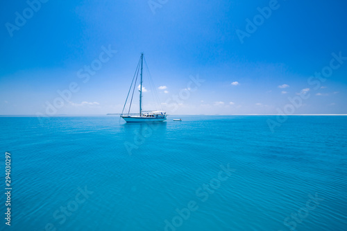 Yacht sailing on opened sea. Sailing boat. Yacht from drone. Yachting video. Yacht from above. Sailboat from drone. Sailing video. Yachting at windy day. Yacht. Sailboat.