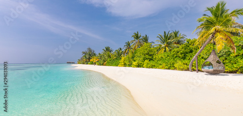 Perfect beach panorama. Luxury summer vacation or travel background. Peaceful beach nature, inspirational summer mood landscape © icemanphotos