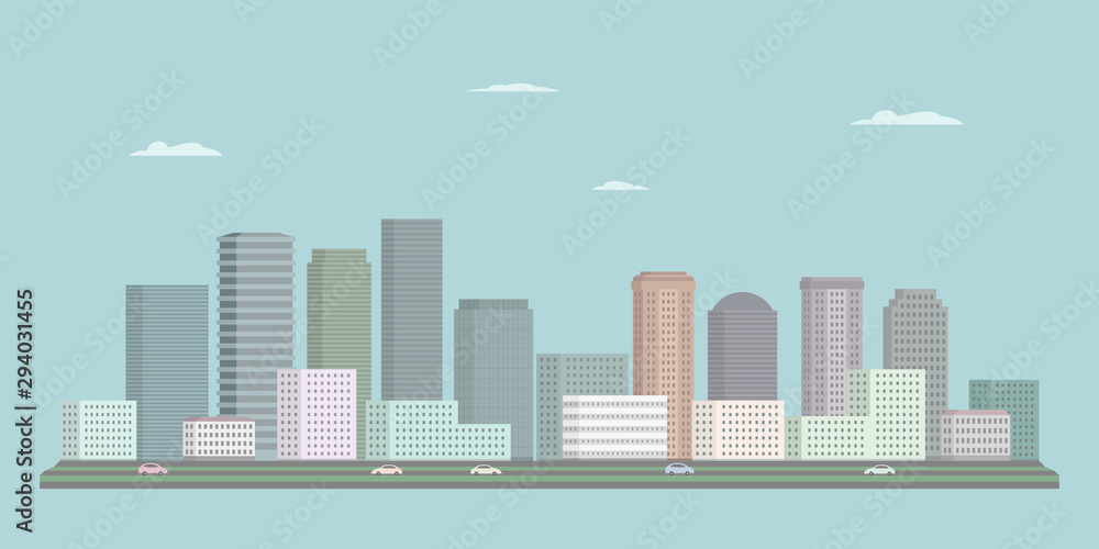 High-rise buildings and highway. Cartoon cityscape. Vector illustration. High-rise buildings and highway. Cartoon cityscape. Vector illustration.