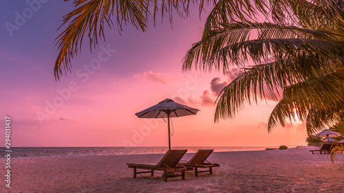 Tranquil beach scene. Exotic tropical beach landscape for background or wallpaper. Design of summer vacation holiday concept. © icemanphotos
