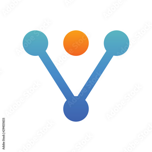 Letter V tech logo template, abstract dot connection concept, technology vector illustration