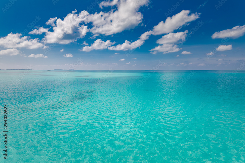 Beautiful seascape panorama. Composition of nature. Majestic blue sea and sky