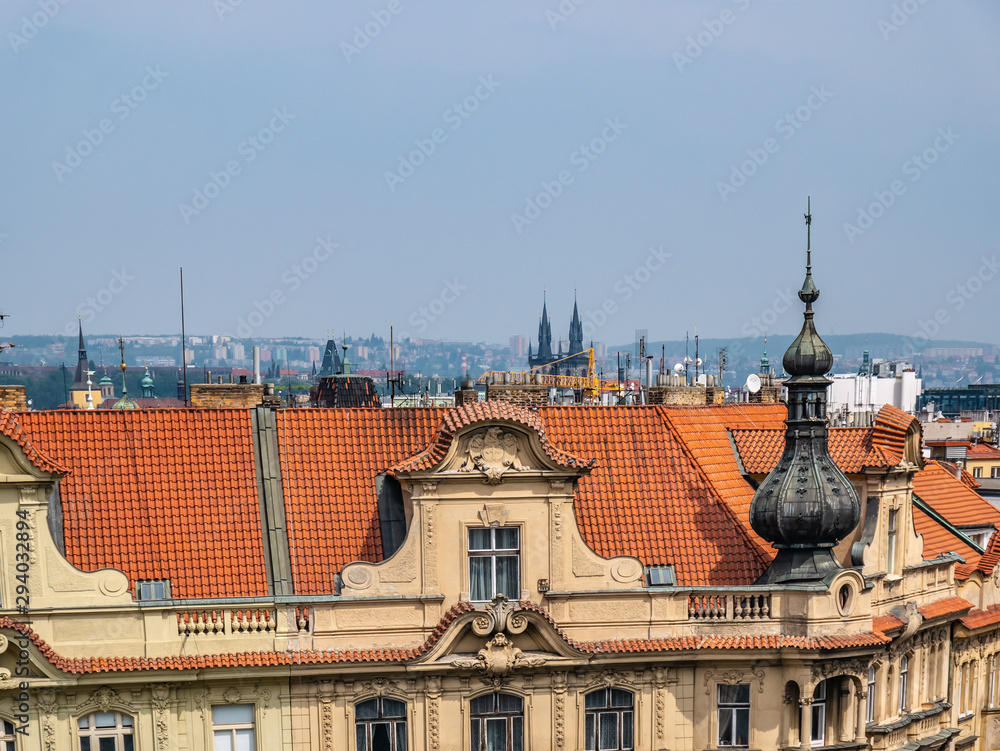 Prague historical center with the castle,Hradcany,Charles bridge and Vltava river, Prague, Czech Republic