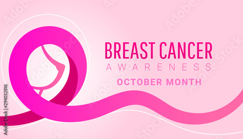 Breast cancer awareness campaign banner background with pink ribbon symbol and space for text