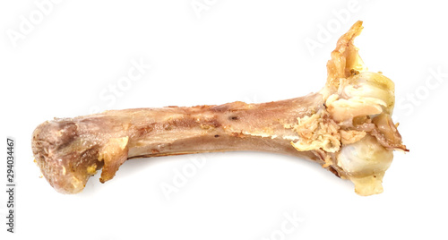 Small bones on a white background. food scraps. chicken bones