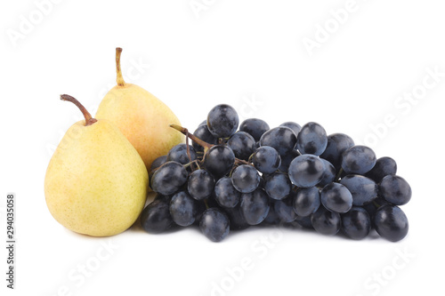Two pears and grapes isolated on white