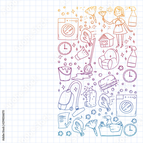 Cleaning services company vector pattern, squared notebook