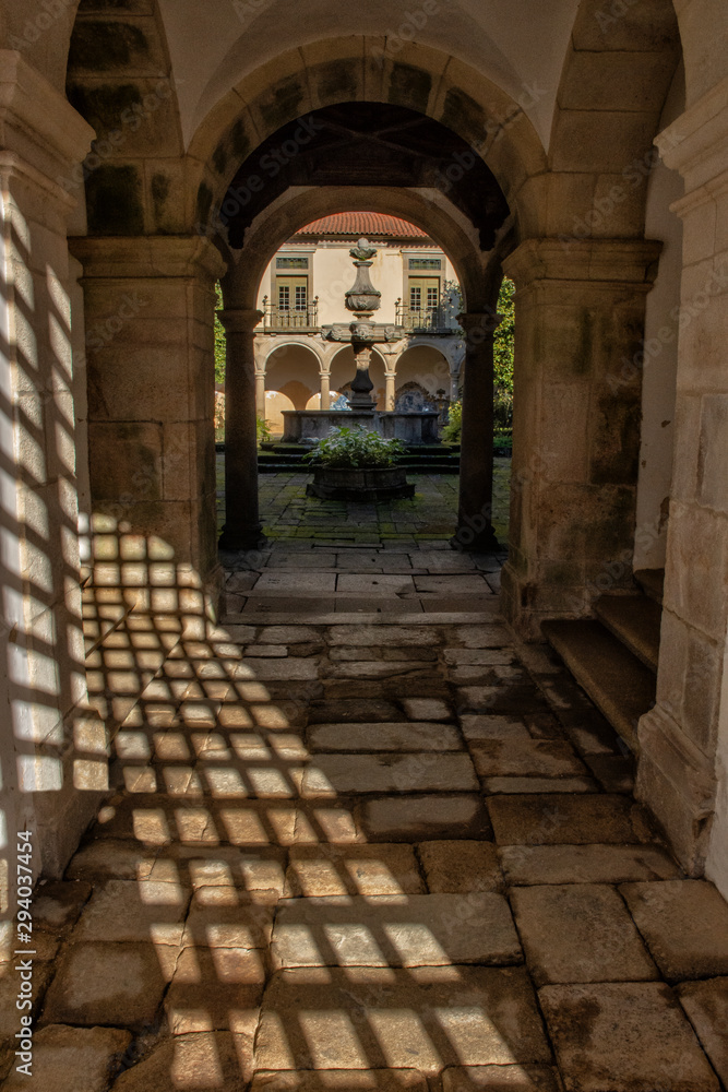 Trellis Shadow On Monastery Stone Walkway, Tibaes Monastery, Portugal