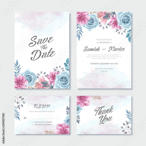 Watercolor Flower Wedding Invitation Card Template