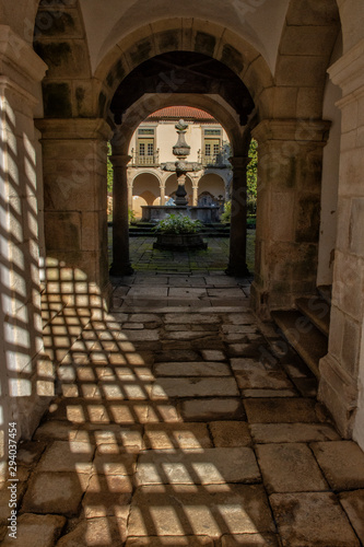 Trellis Shadow On Monastery Stone Walkway  Tibaes Monastery  Portugal