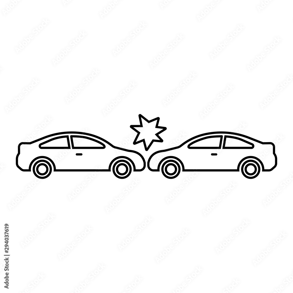 Car accident. the car crashes into another car. linear icon.