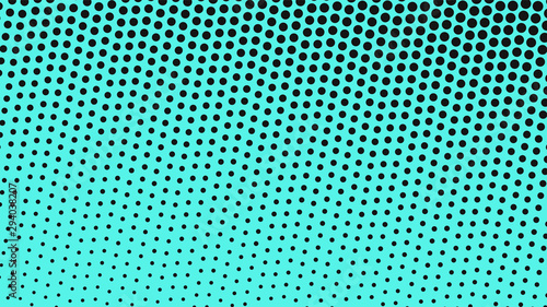 Turquoise with black retro pop art background with halftone dots design